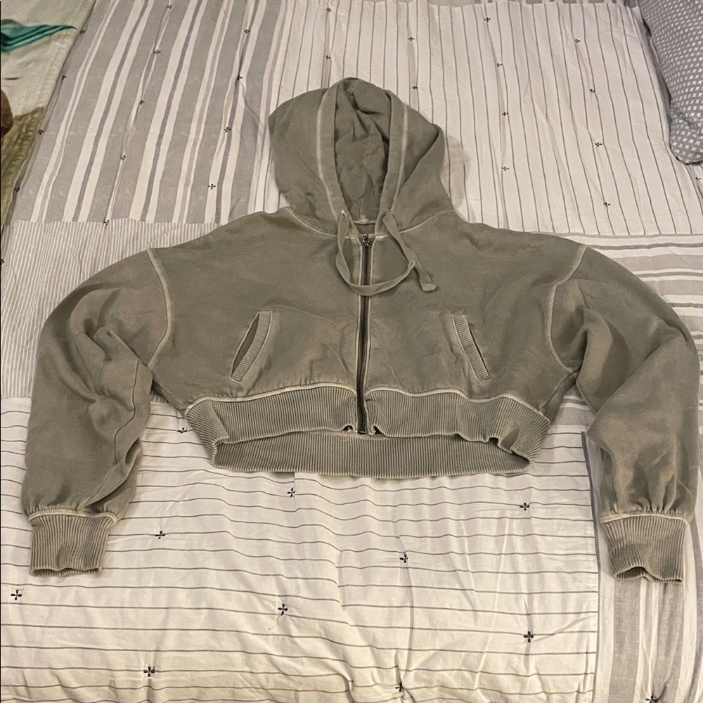 Olive Green Cropped Hoodie
